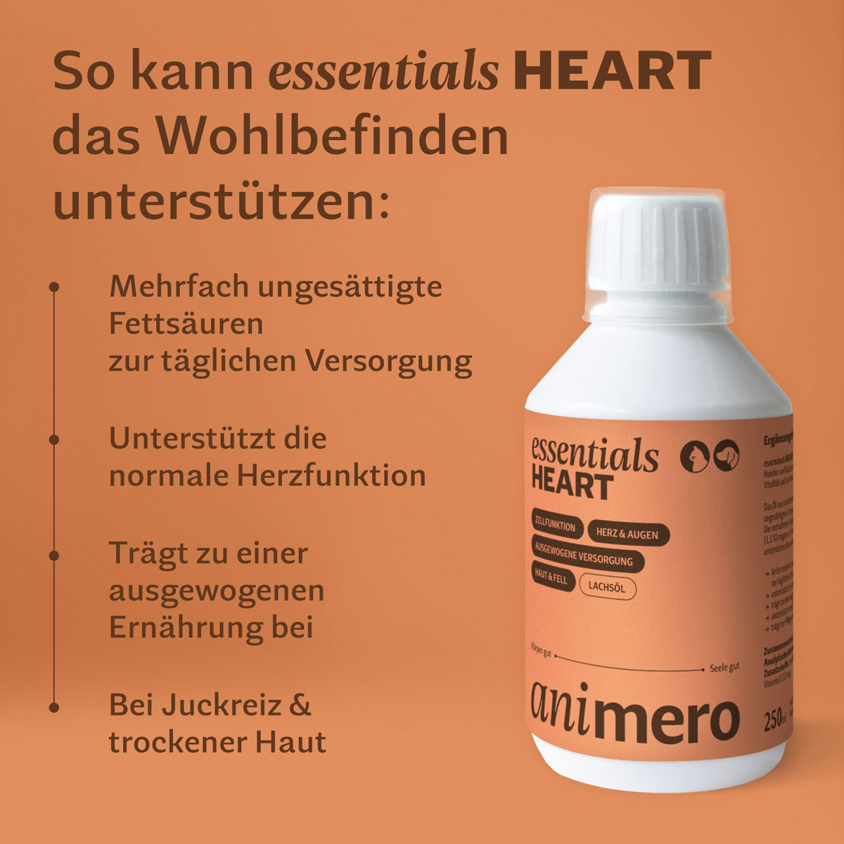 animero essentials HEART – Lachsöl für Hunde & Katzen, Omega-3